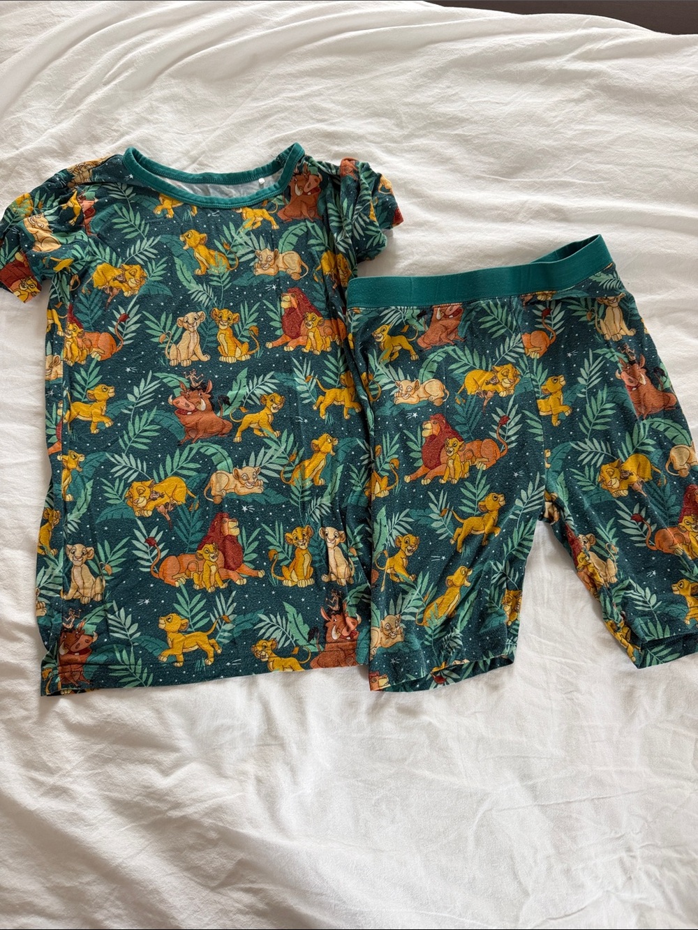 Little Sleepies Teal Lion-Print Short Sleeve Pajama Set